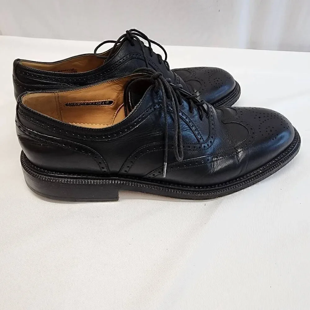 George's Coll Size 7.5 Mens Handmade SPAIN Black Leather Wingtip Oxfords K